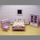 Purple Nursery Baby Bed Armoire Dollhouse Furniture Set #11487