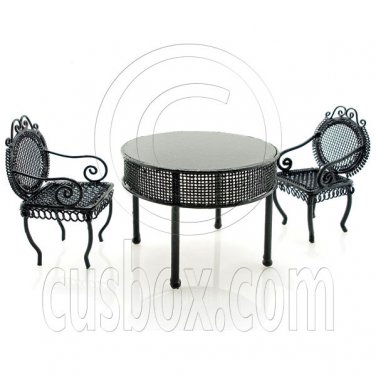 Black Wire Cafe Table Chairs Set Dollhouse Miniature #11606