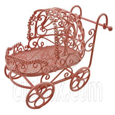 Pink Wire Nursery Baby Stroller Pram 1:12 Doll's House Dollhouse Miniature MIB #12003