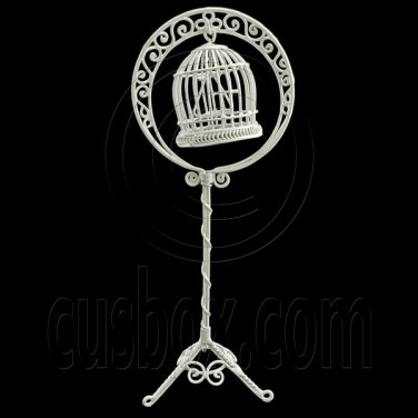White Wire Birdcage Bird's Cage with Stand 1:12 Doll's House Dollhouse Furniture #12041