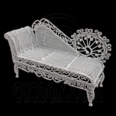 White Wire Chaise Longue Long Sleeper Sofa 1:12 Doll's House Dollhouse Furniture #12246