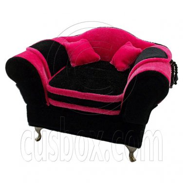 Black Pink Plush Sofa Chair Armchair Jewelry Box 1:6 Barbie Dollhouse Furniture #12279