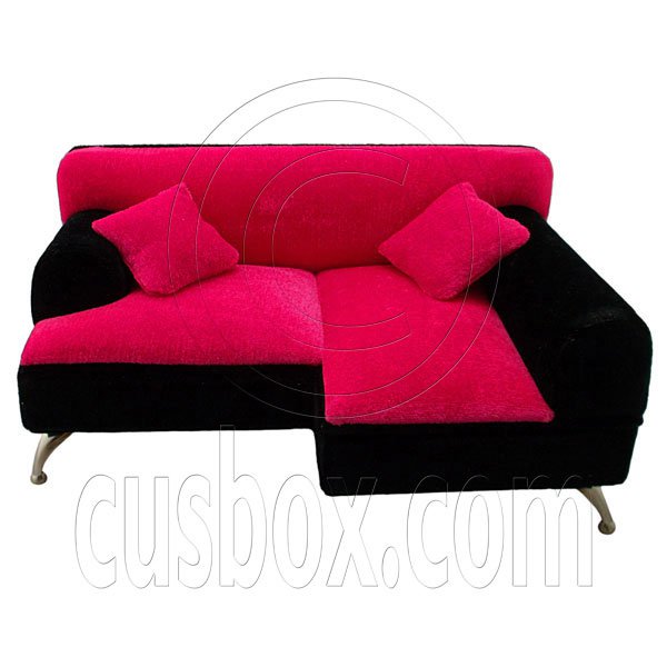 Black Pink Plush Sofa Chaise Longue Jewelry Box 16 Barbie Dollhouse
