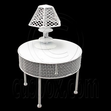 White Wire Round Coffee Dining Table Lamp 1:12 Doll's House Dollhouse Furniture #12301