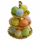 Golden Metal 3-Tiers Tiered Cake Stand with 14 Macarons 1/12 Dollhouse Miniature #13103