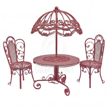 Set Pink Wire Garden Umbrella Table Chair 1:12 Doll's House Dollhouse Furniture #13106
