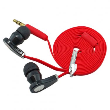 Red Black 3.5mm In-Ear Earphone Headphone Earbuds Headset Flat Tangle Free Cable #12870
