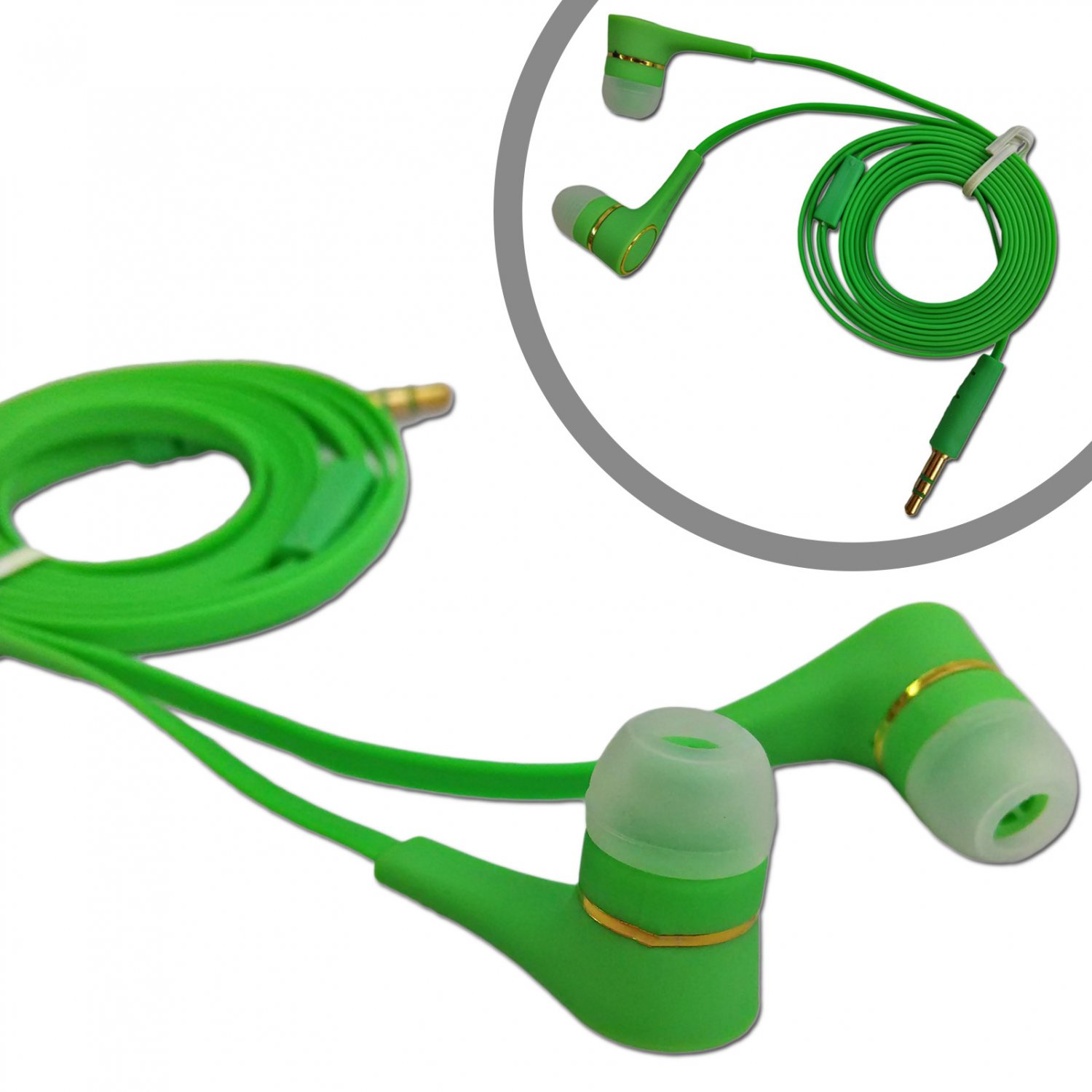 Green 3.5mm InEar Earphone Headphone Earbuds Flat Tangle Free Cable
