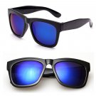 Black Frame Blue Mirror Reflective Lens Women's Men's Wayfarer Style Sunglasses #13273