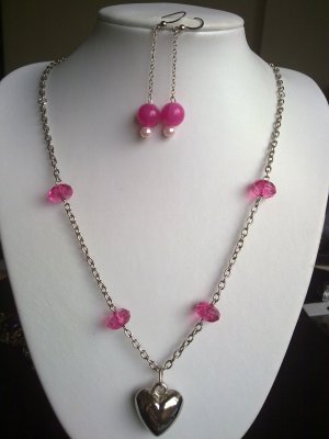 Pink Pair of Necklace and Earrings