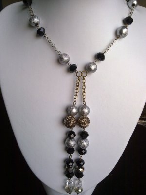Silver and Black Chained Necklace