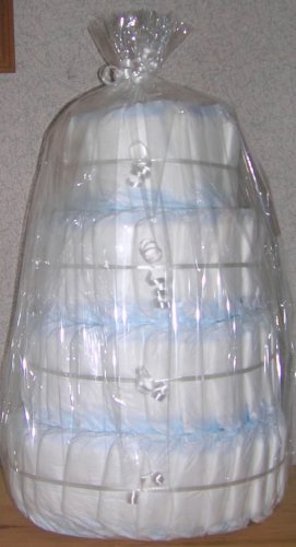 4 TIER BASIC DIAPER CAKE- LUVS OR PAMPERS SWADDLERS