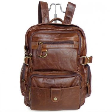 New Cowboy Vintage Style Tan Leather Men Travel Bag Backpack Messenger Bookbag