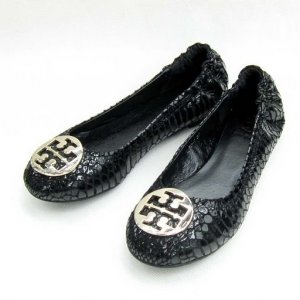 Tory Burch Reva Lizard Black Embossed Leather Flat Coconut SIZE US 5-10