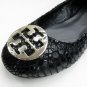 Tory Burch Reva Lizard Black Embossed Leather Flat Coconut SIZE US 5-10