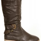 Grey Knee High Buckle Boots SIZE 4