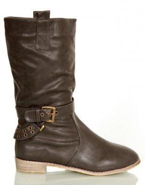 Grey Knee High Buckle Boots SIZE 4