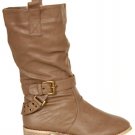 Taupe Knee High Buckle Boots SIZE 4
