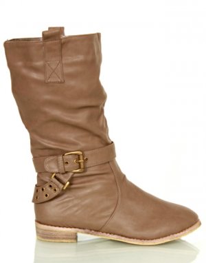 Taupe Knee High Buckle Boots SIZE 4