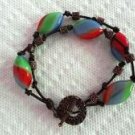 Bracelet - Leather, Copper and Glass Beads, Copper Toggle Clasp