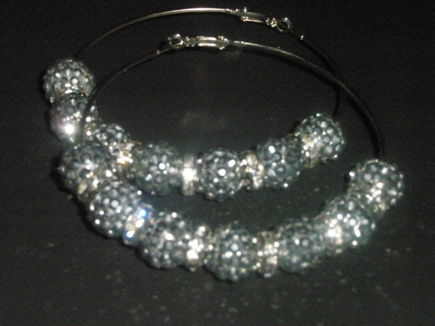 Pewter Crystal Pave Hoops
