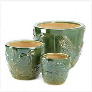 Green Rose Planter Trio