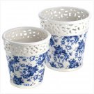 Blue Floral Planter Duo
