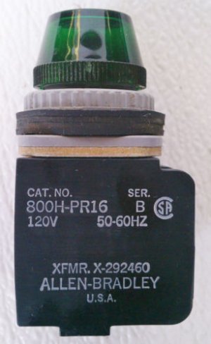 Allen Bradley 800H-PR16 Series B Pilot Light Green 120 Volt Coil Nema 4,4X,13