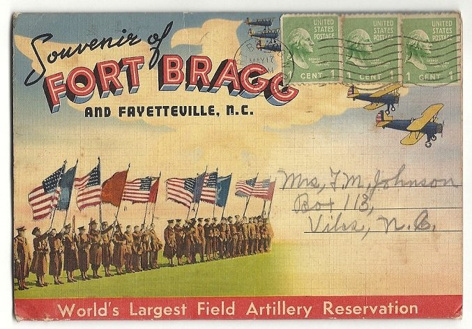 WW2 VINTAGE Fort Bragg Fold-Out Postcard, F.M. or Clyde Johnson,BLIMP ...