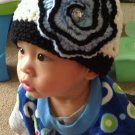 shell beanie with large flower- child