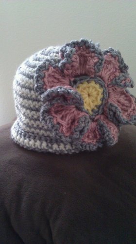 striped brim hat with large flower- child