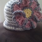 striped brim hat with large flower- adult