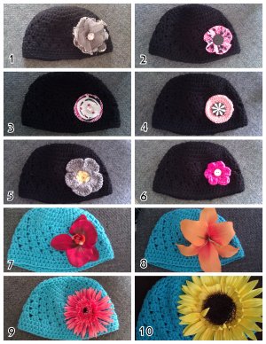 shell beanie with flower- child