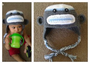 sock monkey earflap beanie- child