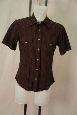 BDG Maroon w/ Brown & White Stripes Short Sleeve Small