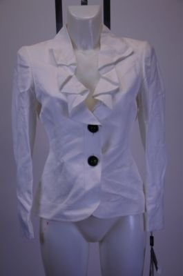 NWT Tahari White Linen Ruffle White Blazer Jacket Size