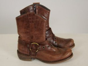 NWOB Spiral Brown Leather Chopper Biker Riding Ankle Boots Size EU 39
