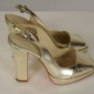 Boutique 58 Gold Square Toe Sling Back 4.5"Heels Leathe