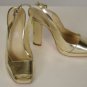 Boutique 58 Gold Square Toe Sling Back 4.5"Heels Leathe