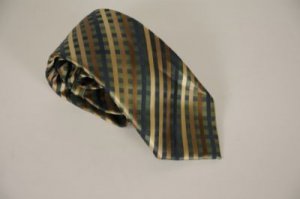 New Alfani 100% Silk Tie Overlay Grid Green Tan Brown