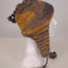 New Anthropologie Blue and Gold Beanie Ski Cap Ear Flap