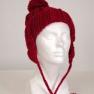 New Anthropologie Knit Red Snow Ski Hat w/ Ear Flaps and Pom Pom Top Cute
