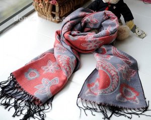 100% wool cashmere twin flower soot scarf