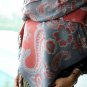 100% wool cashmere twin flower soot scarf