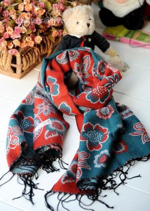 100% wool cashmere twin flower Chinese cymbidium scarf