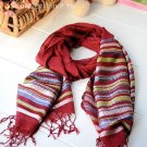 Contracted horizontal stripe red cotton scarf
