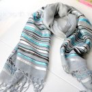 Contracted horizontal stripe grey cotton scarf