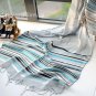 Contracted horizontal stripe grey cotton scarf