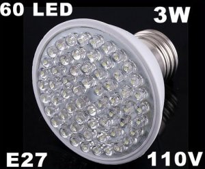 Ultra Bright 212LM 110V 3W E27 60 LED White Light Bulb Lamp  10pcs/lot  Free Shipping