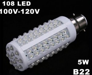 B22 5W 110V 108 Cold White LED Corn Light  10pcs/lot  Free Shipping